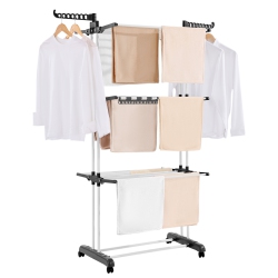 VEVOR 4-Tier Clothes Drying Rack, Foldable Laundry Dryer Rack, Metal Drying Racks \w 24 Drying Rods, Free-Standing And Portable Hanger \w 4 Castors
