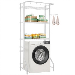 VEVOR 3 Tiers Over Washer And Dryer Storage Shelf, Laundry Room Drying Rack \w Hanger Rod And Hooks, Single Row Adjustable Washer Shelves Space