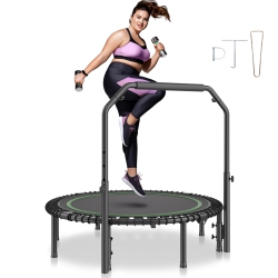 VEVOR 450Lbs Max Load Foldable Mini Trampoline, 51 Inch Fitness Rebounder, Stable & Quiet Trampoline \w 4 Level Height Adjustable Foam Handle, For