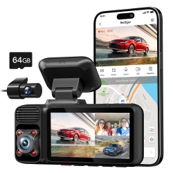 REDTIGER 3-Channel 4K Uhd Dash Cam With 64G Card, Gps & Wi-Fi