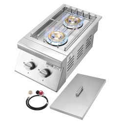 VEVOR 2 X 15, 000Btu Double Grilling Side Burners, Liquid Propane Side Burner for Outdoor Kitchen, Convertible to Natural Gas, 304 Stainless Steel