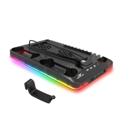 THE WAY Ps5 +Slim Universal Cooling Base Ps5 Controller Charging Stand Cooler Game Disc Headphone Storage Rack, Ultra-Thin Console \w RGB Light