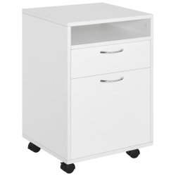 KEPOOMAN Mobile Vertical Filing Cabinet 24" With Drawer And Wheels - Essential Office Storage Cabinet In In White
