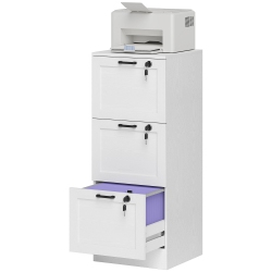 KEPOOMAN Vertical Filing Cabinet With 3 Drawers, Lock, File Cabinet for Home Office, A4 And Letter Size Files In White