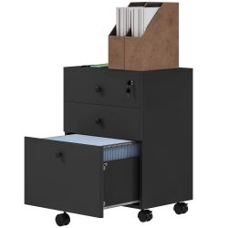 KEPOOMAN 3-Drawer Small Filing Cabinet With Lock, Vertical Office Storage Cabinet With Wheels for Home Office In Black