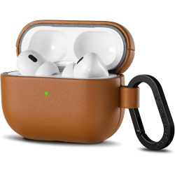 ORNARTO for Airpods Pro 2 Case 2022, Full Protective Airpods Pro 2Nd Generation Leather Case Cover \w Carabiner, Case for Airpods Pro 2, Front Led