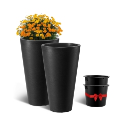 VEVOR Set Of 2 Tall Planter for Outdoor Indoor Plants 24Inch Round Large Planters for Front Porch, Patio, Tall Taper Flower Tree Plant Pots \w