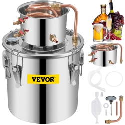 VEVOR 3Gal 12L Water Alcohol Distiller Copper Wine Making Boiler Multi Home Diy Brewing Distilling Kit for Fruit Wine, Water, Brandy, And Refining