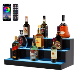 VEVOR 3 Tiers 24 Inch Led Lighted Liquor Bottle Display, Commercial Illuminated Home Bar Shelf, 3 Steps Whiskey Rack Stand, Acrylic Drink Shelves \w