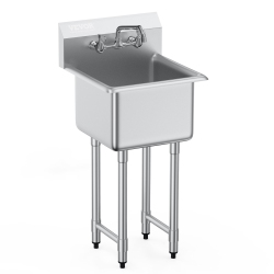 VEVOR 18"x41" Stainless Steel Prep & Utility Sink, 1 Compartment Free Standing Small Sink Include Faucet & Legs, Commercial Single Bowl Sinks For