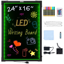 VEVOR 24"x16" Led Message Writing Board, Illuminated Erasable Lighted Chalkboard, Neon Effect Menu Sign Board, Drawing Board \w 8 Fluorescent Chalk