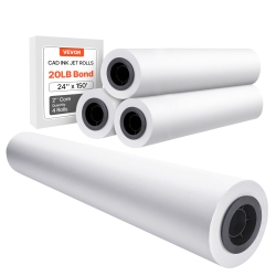 VEVOR 24 In X 150 Ft Wide Format Paper, Plotter Paper, 4 Rolls Cad Bond Rolls \w 2 In Core, 20 Lb Bond Paper Rolls, Idea for Cad Drawings