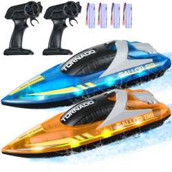VEVOR 2 Pack Rc Boat, 2.4Ghz 12 Km/h, Remote Control Boat for Pools & Lakes, \w Led Light, 4 Rechargeable Batteries, Waterproof, Gift for Adults