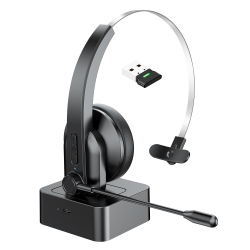MYACUC Bluetooth Headset for Computer, Single-Ear Wireless Headset \w Noise Cancelling Microphone for Office & Truckers, Over-Ear 2.4G Bluetooth