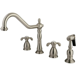 KINGSTON BRASS Kb1798Txbs French Country Widespread Kitchen Faucet With Brass Sprayer, Satin Nickel, 8-1/4