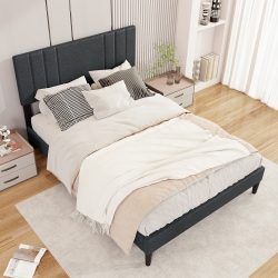 GYMAX Twin / Full / Queen Size Bed Frame W/ Vertical Channel Tufted Headboard & Wooden Slats