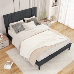 GYMAX Twin / Full / Queen Size Bed Frame W/ Vertical Channel Tufted Headboard & Wooden Slats