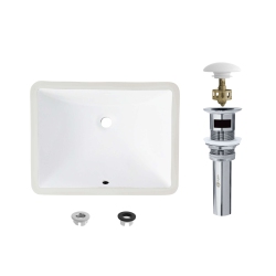 STYLISH 18.25"w X 13"d Rectangular Undermount Bathroom Sink With Pop Up Drain In White