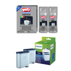 PHILIPS AND PULY Espresso Machine Maintenance Kit – Puly Descaler (2X125Ml) + Philips Aquaclean Filters (2-Pack)