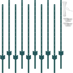 VEVOR 4 Feet Fence Post, 10 Pack U-Channel Heavy Duty Metal Fence Posts, Sturdy Steel Fence Stakes for Garden Yard, Lawn, Farms And Outdoor Wire