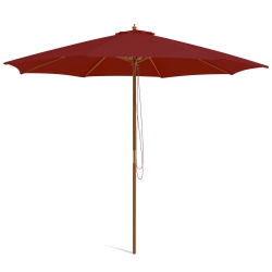 GYMAX 10Ft Wooden Market Table Umbrella Pulley Sunshade Canopy W/8 Bamboo Ribs