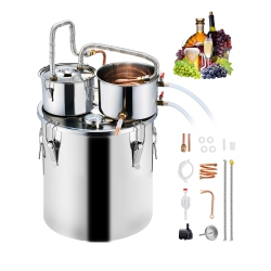 VEVOR 8 Gal / 30 L Alcohol Still, Stainless Steel Water Alcohol Distiller \w Copper Coil for Fast Cooling, Dual Condenser Distiller Kit \w Secondary