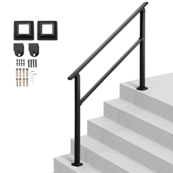 VEVOR 4-5 Step Stair Rail Kit, Outdoor Handrails for Steps Square Tube With Horizontal Bar, Carbon Steel Support Rails for Seniors, Easy Installation