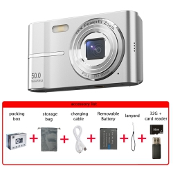 THE WAY New Ccd Student Retro Camera HD Dual Camera Can Take Photos And Record Video Mini Slr Camera Student 4K Camera-Silver + 32G Memory Card [With