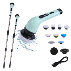 MYACUC Electric Spin Scrubber Cordless Power Scrubber With Long Handle & 9 Interchangeable Brush Heads, Dual Speed, Shower Scrubber for Cleaning