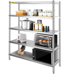 VEVOR 60X18.5 Inch Stainless Steel Shelving 5 Tier Adjustable Shelf Storage Unit Stainless Steel Heavy Duty Shelving for Kitchen Commercial Office