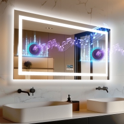 UNHO Luvodi 40"x24" Led Bathroom Mirror \w Lights, Built-In Bluetooth Speaker, Anti-Fog Dimmable 3 Lights Setting Backlit + Front Lit, Lighted Vanity