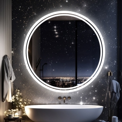 UNHO Luvodi 24 Inch Round Led Bathroom Mirror Backlit Anti-Fog Wall Mounted Lighted Bathroom Vanity Mirror 3 Colors Light Dimmable Smart Makeup