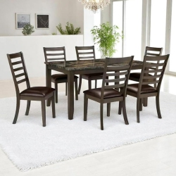 COSMIC HOMES CANADA Cosmic Homes 7-Piece Brandon Dining Table Set for 6 – & Brown, Wooden Kitchen Table With Faux Leather Chairs In Black