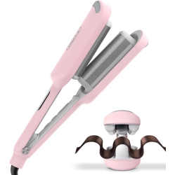 TYMO Rovy Hair Waver Curling Iron, 3-Barrel Ionic Hair Curler With 9 Heat Settings, Pink, 1.25 Inch