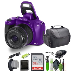 MINOLTA 64 Mega Pixels Auto Focus Digital Camera 4K Ultra HD Video Purple-Bundle