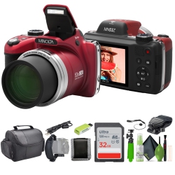 MINOLTA Pro Shot Mn53Z 16 Mp HD Digital Camera With 53X Zoom, 1080P HD Video Bundle (Red)