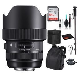 SIGMA 14-24MM F/2.8 Dg Hsm Art Lens for Nikon F With Advance Bundle: Backpack + Sandisk 64GB Sd+ More