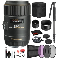 SIGMA 105MM F/2.8 Ex Dg Os Hsm Macro Lens for Nikon F With Bundle Includes: Pro Series Monopod, 3PC Filter Kit + More