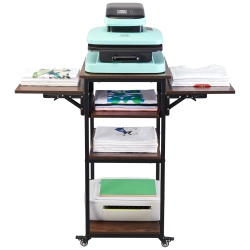 VEVOR 4 Tier Heat Press Table \w Charging Station, Movable Heat Press Stand, Foldable Heat Transfer Machine Stand \w Wheels, Rolling Metal Workbench