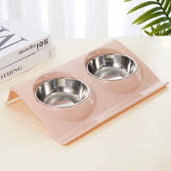 THE WAY Stainless Steel Pet Bowl, Slope Plastic Non-Slip Pet Dog Bowl, Splash-Proof Cat Feeder Cat Bowl Food Bowl (Pink Large)