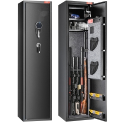 VEVOR 7-8 Rifles Gun Safe, Rifle Safe \w Digital Keypad Lock, Gun Storage Cabinet for Shotguns \w Built-In Storage Locker, Removable Storage Shelf