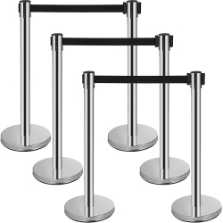 VEVOR 6 Units Stanchion Set, Carbon Steel \w Baking Finish, Queue Post \w 6.6Ft Extendable Belt & Weighted Base, Line Management System, Simple Setup