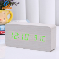 THE WAY Rechargeable Silent Wooden Clock, Wooden Digital Clock Triple Alarm Clock, Multi-Function Led Alarm Clock \w Time/date/temperature Display