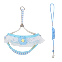 THE WAY Cat And Dog Walking Leash Suitable for Small Dogs, Popular Small Dog Pet Chest Harness - (Vertical Striped Wool Flower Style) M (Recommended