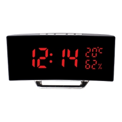 THE WAY Curved Screen Led Mirror Alarm Clock Digital Electronic Clock Temperature And Humidity Home Clock Three-Speed Brightness Screen Personality