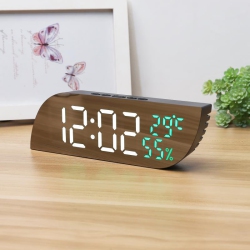 THE WAY Desktop Bedroom Alarm Clock Geometric Shape Led Mirror Electronic Clock Snooze Digital Temperature And Humidity Student Alarm Clock Led