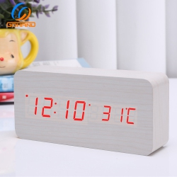 THE WAY Rechargeable Silent Wooden Clock, Wooden Digital Clock Triple Alarm Clock, Multi-Function Led Alarm Clock \w Time/date/temperature Display