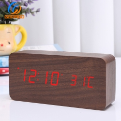 THE WAY Rechargeable Silent Wooden Clock, Wooden Digital Clock Triple Alarm, Multi-Function Led Alarm \w Time/date/temperature Display -Brown Wood