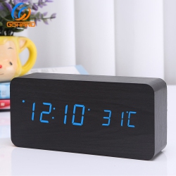 THE WAY Rechargeable Silent Wooden Clock, Wooden Digital Clock Triple Alarm, Multi-Function Led Alarm \w Time/date/temperature Display -Black Wood