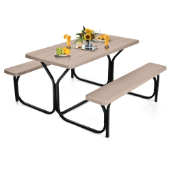GYMAX Picnic Table Camping Picnic Bench Set Backyard Garden Patio Dining Party
